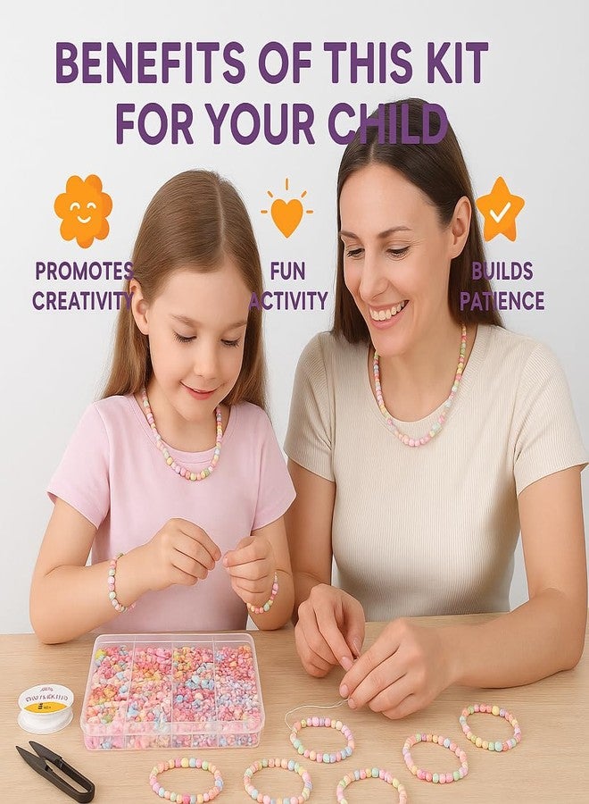 ambitieux DIY Bracelet Making Kit for Girls - Jewellery Making Kit with 575+ Beads, Charms & Pendants, Elastic Thread, Tools - DIY Bead Set, Kids Craft Kit & Gift for Kids Age 5-12 Years - Image 4